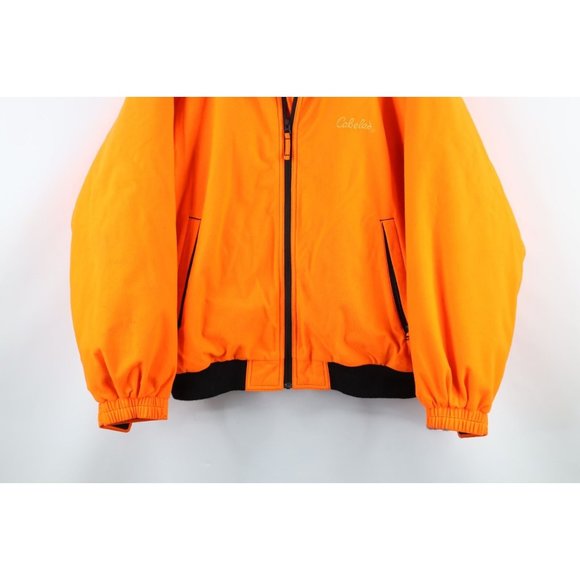 Vintage Cabelas Large Spell Out Soft Cloth Hunting Bomber Jacket Blaze Orange - Picture 3 of 14
